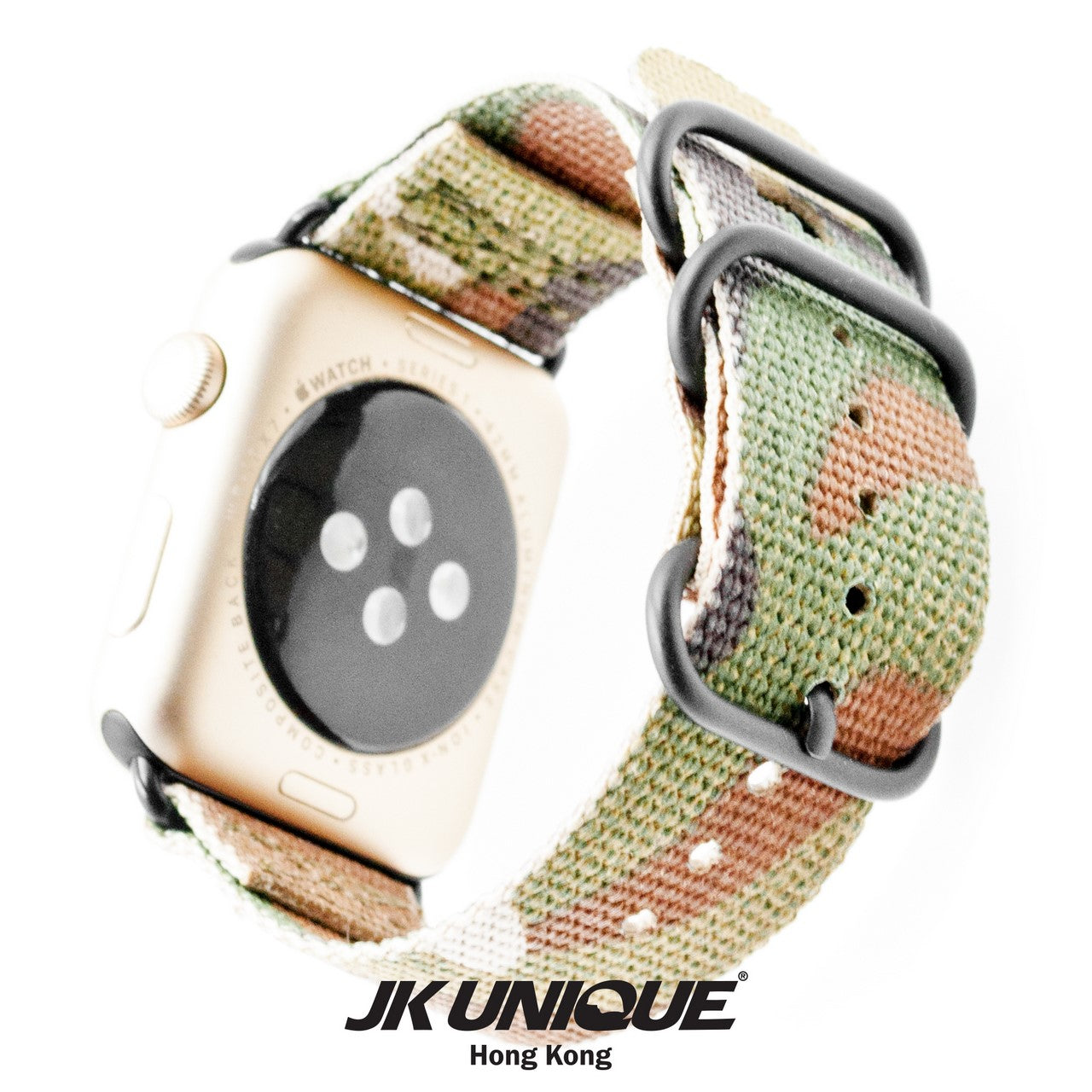 JK UNIQUE CAMO NYLON Apple Watch Strap 42mm Black Buckle - Multicam