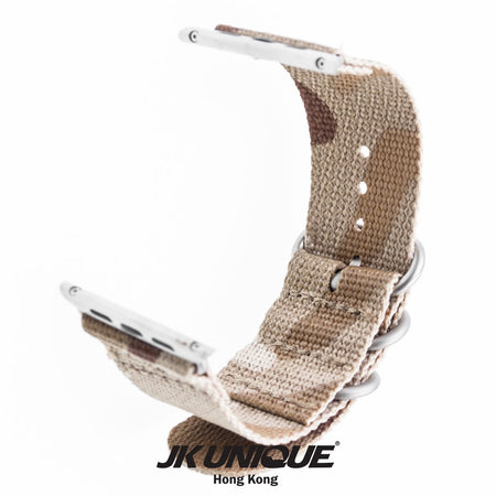 JK UNIQUE CAMO NYLON Apple Watch Strap 42mm Silver Buckle - Multicam Arid