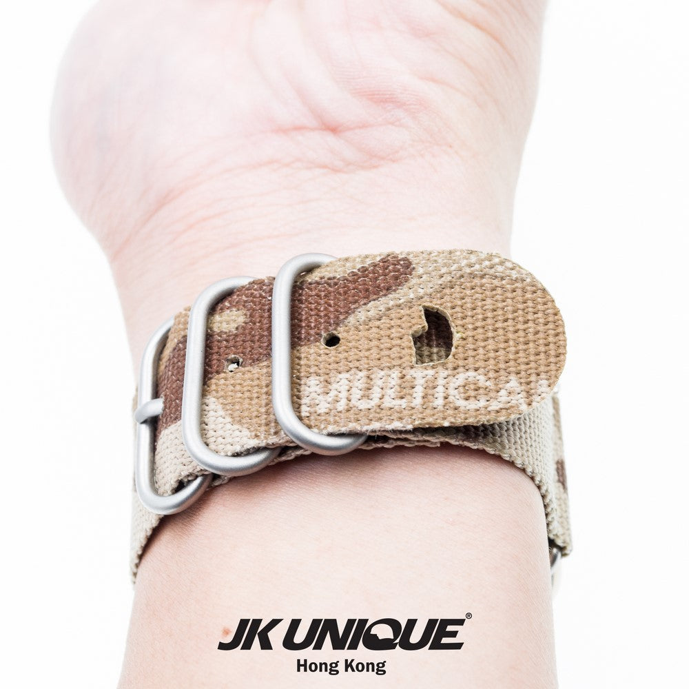 JK UNIQUE CAMO NYLON Apple Watch Strap 42mm Silver Buckle - Multicam Arid