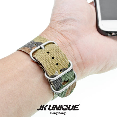 JK UNIQUE CAMO NYLON Apple Watch Strap 42mm Silver Buckle - Multicam