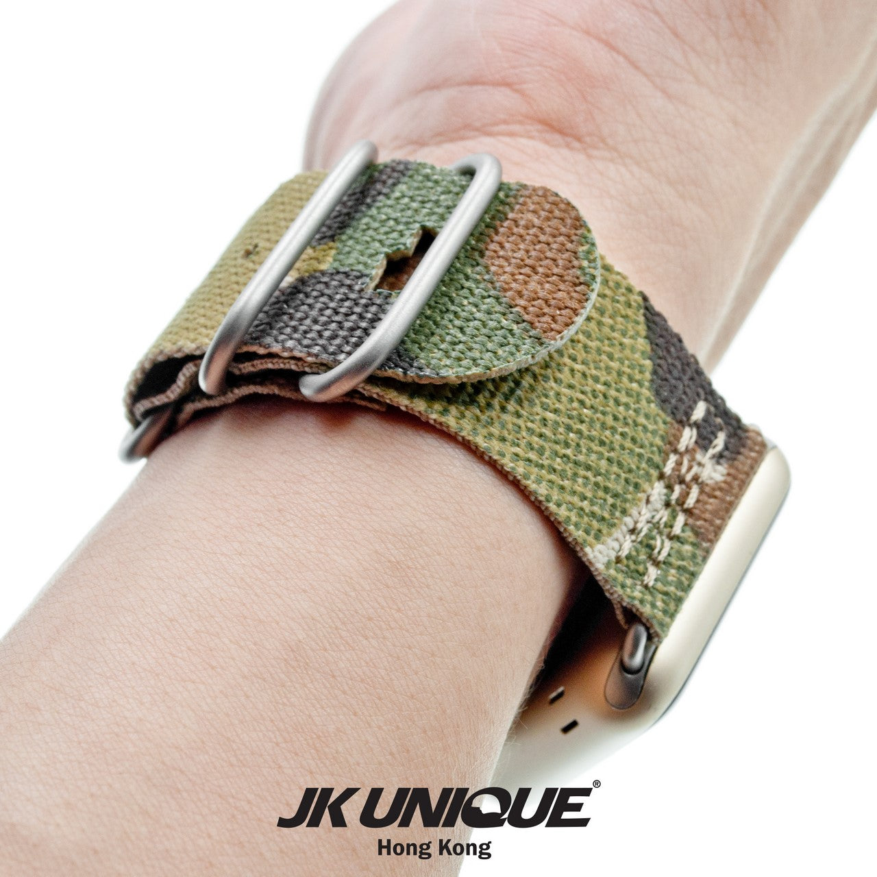JK UNIQUE CAMO NYLON Apple Watch Strap 42mm Silver Buckle - Multicam