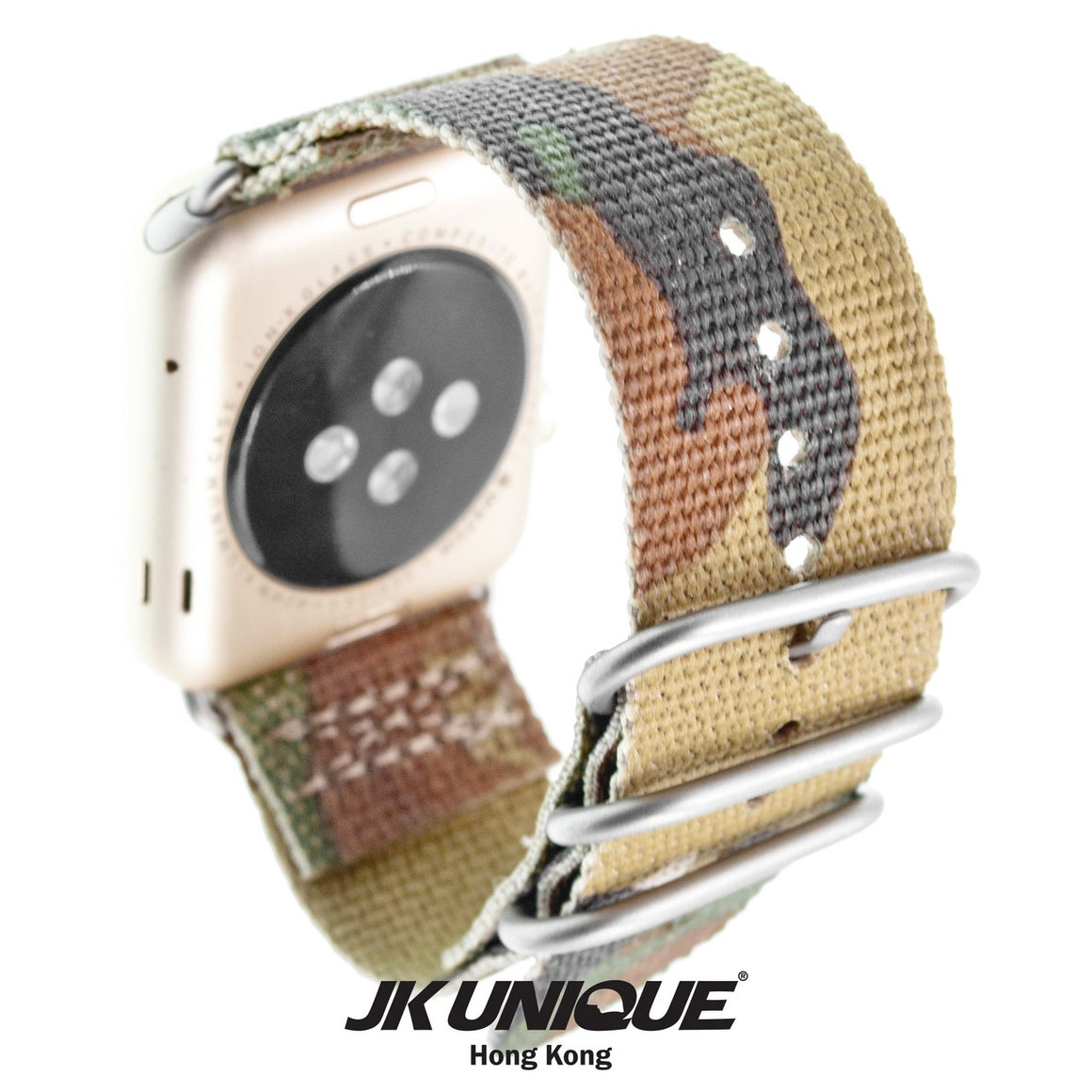 JK UNIQUE CAMO NYLON Apple Watch Strap 42mm Silver Buckle - Multicam