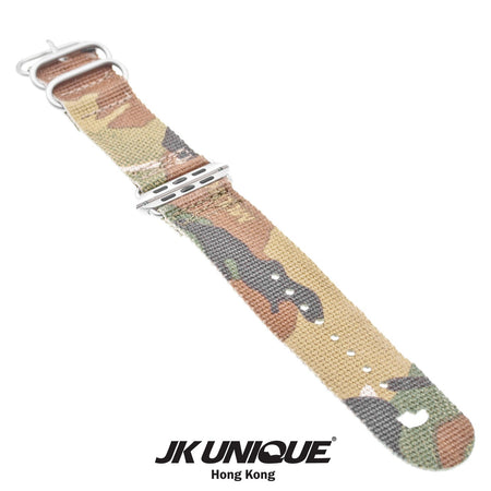 JK UNIQUE CAMO NYLON Apple Watch Strap 42mm Silver Buckle - Multicam