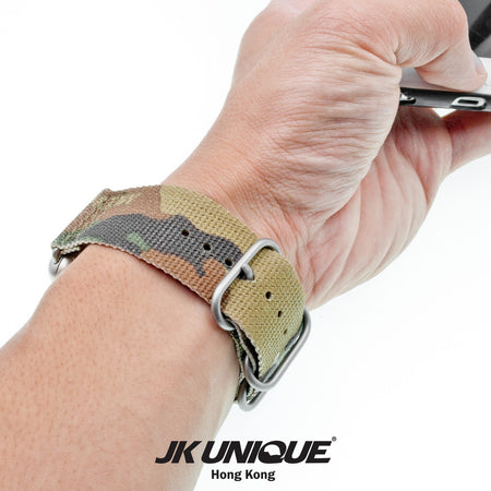 JK UNIQUE CAMO NYLON Apple Watch Strap 42mm Silver Buckle - Multicam