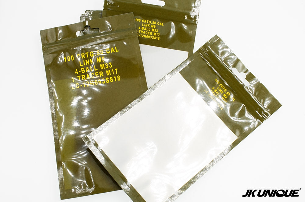 JKUNIQUE .50 CAL AMMO CAN Style Bag 10x18cm ( 1set/10pcs ) ( Patches Packaging Bag ) ( OPP PVC Poly Bag )