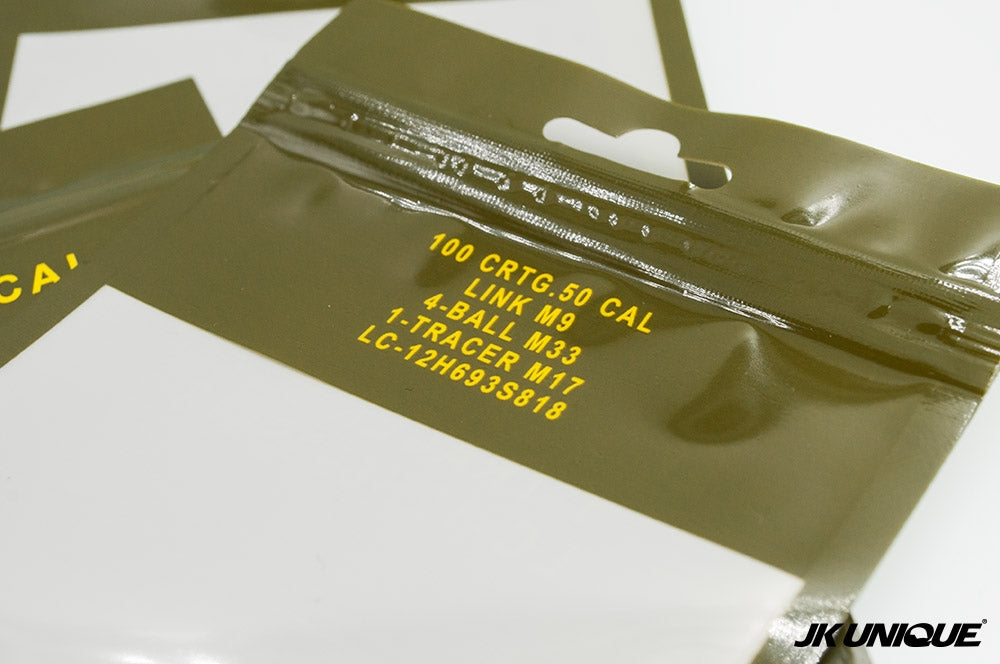 JKUNIQUE .50 CAL AMMO CAN Style Bag 10x18cm ( 1set/10pcs ) ( Patches Packaging Bag ) ( OPP PVC Poly Bag )