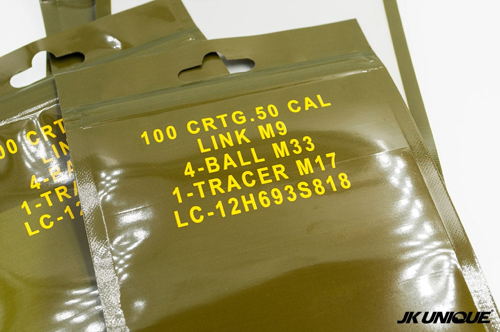 JKUNIQUE .50 CAL AMMO CAN Style Bag 10x18cm ( 1set/10pcs ) ( Patches Packaging Bag ) ( OPP PVC Poly Bag )