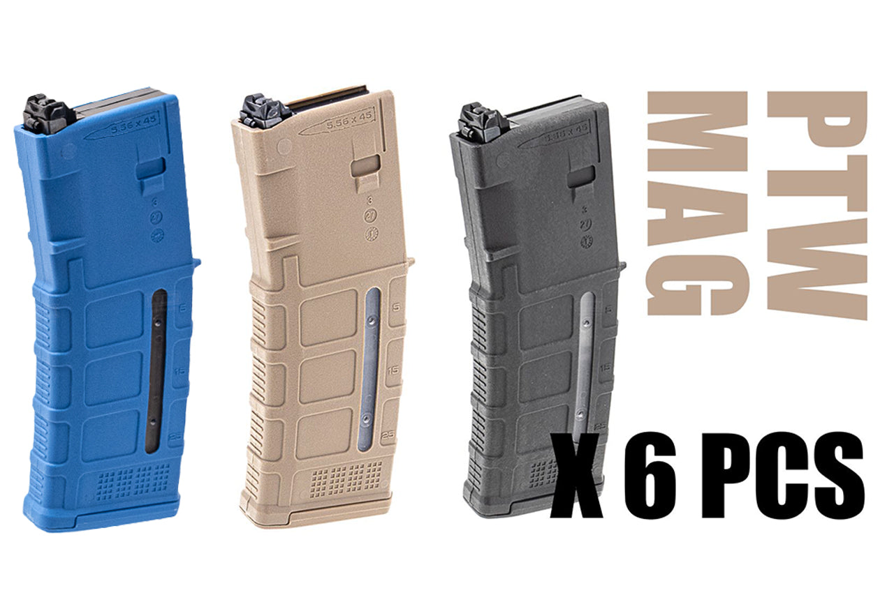 FCC Rampo's PTW Q MAG 120 Rds 30 M3 Window Style For PTW ( 6pcs Box Set )-Blue