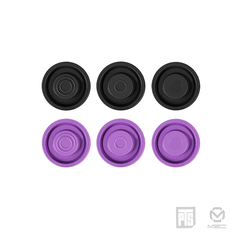 PTS MEC V Piston Head Set ( For 13.4 to 13.8mm Nozzle Black & Purple 6 Pack ) ( Hi-Capa / 1911, M&P9 L, M45A1 GBB Pistol Series etc. )
