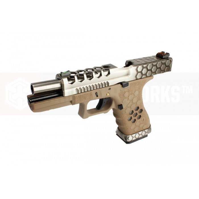 AW VX0110 Hex Cut Signature Model 17 GBB Airsoft Pistol ( SV/TAN )