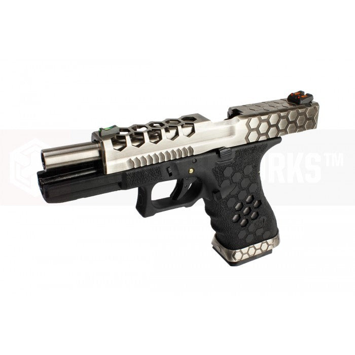 AW VX0100 Hex Cut Signature Model 17 GBB Airsoft Pistol ( SV/BK )