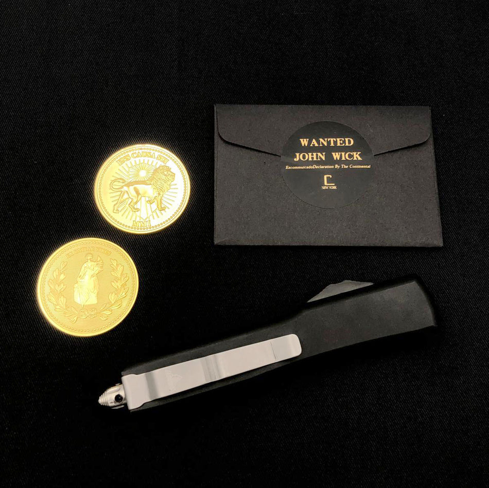 MF TTI Style CNC Stainless Steel Portable Pocket Telescopic Comb Hair with John Wick Coin Set ( JW Style )