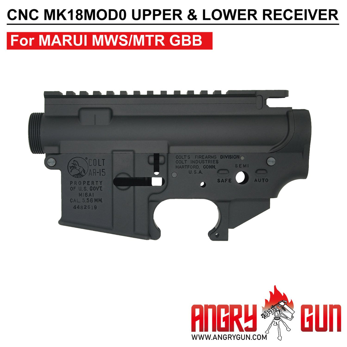 Angry Gun CNC Upper & Lower Receiver for Marui TM MWS / MTR GBB ( MK18 MOD 0 / M16A1 MK12 ) ( Colt Licensed w/ Roll Marking Press )-M16A1 MK12