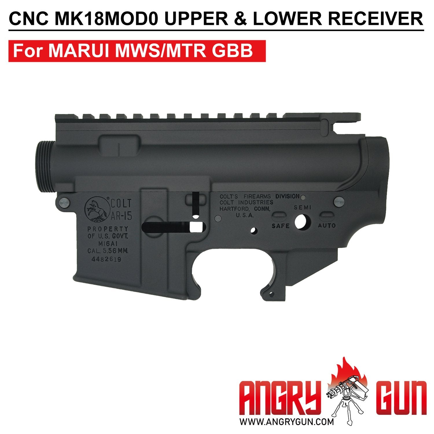 Angry Gun CNC Upper & Lower Receiver for Marui TM MWS / MTR GBB ( MK18 MOD 0 / M16A1 MK12 ) ( Colt Licensed w/ Roll Marking Press )-M16A1 MK12