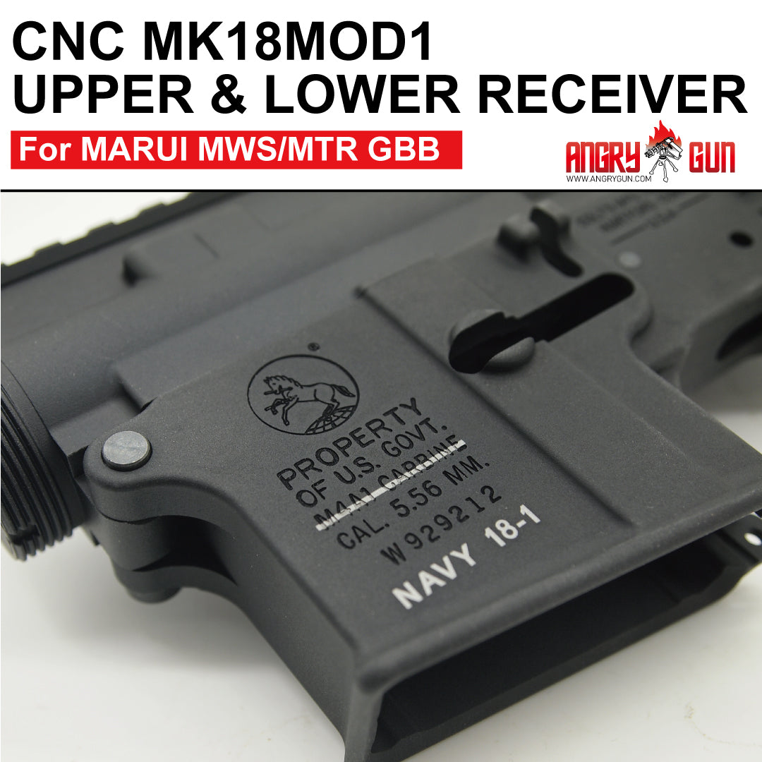 Angry Gun MK18 MOD1 CNC Upper & Lower Receiver for Marui TM MWS / MTR GBB ( Colt Licensed w/ Roll Marking Press )