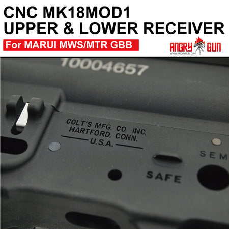 Angry Gun MK18 MOD1 CNC Upper & Lower Receiver for Marui TM MWS / MTR GBB ( Colt Licensed w/ Roll Marking Press )