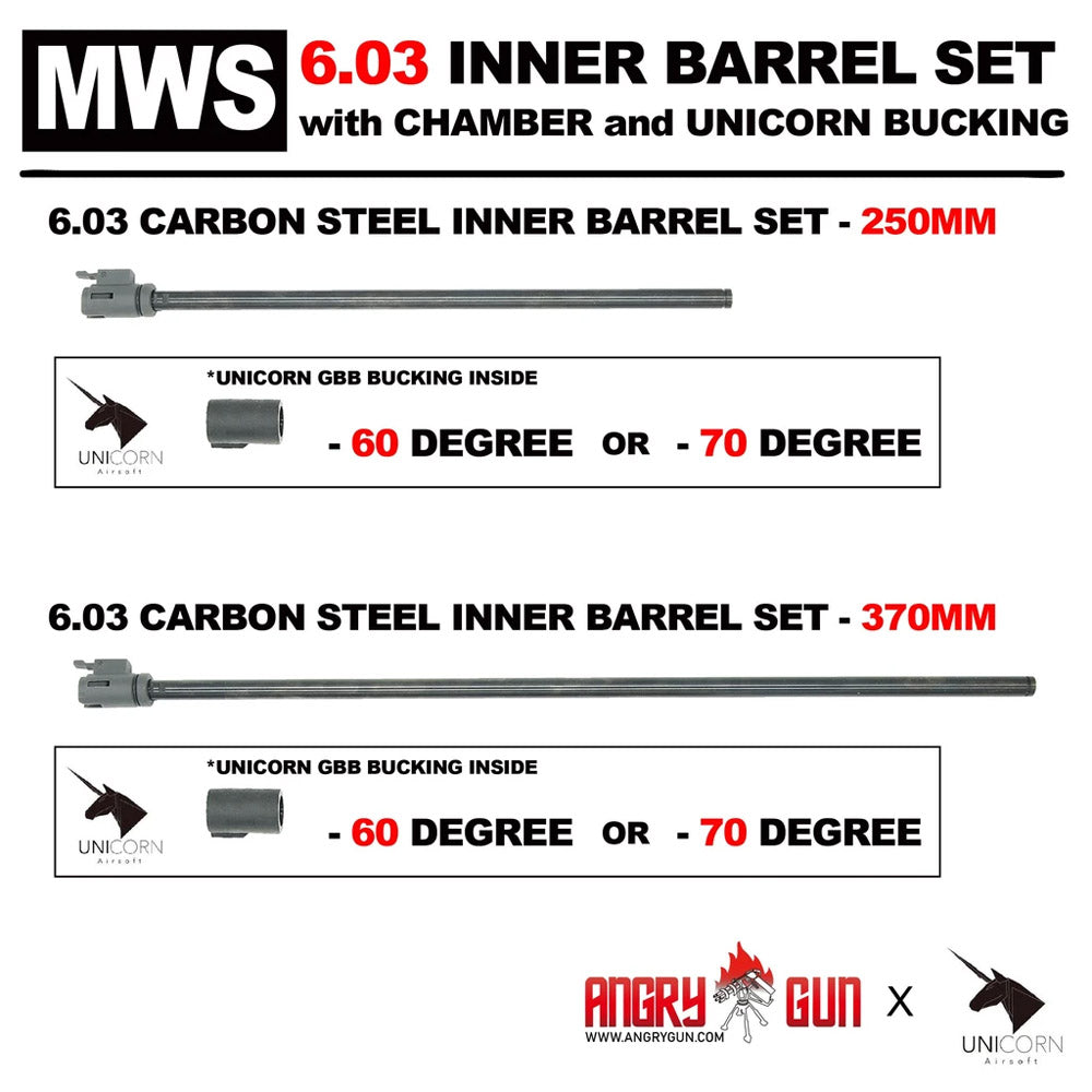 Angry Gun MWS 6.03 Carbon Steel Inner Barrel Set ( With Chamber Set & Bucking ) ( for Marui TM MWS GBBR )-370mm-60�