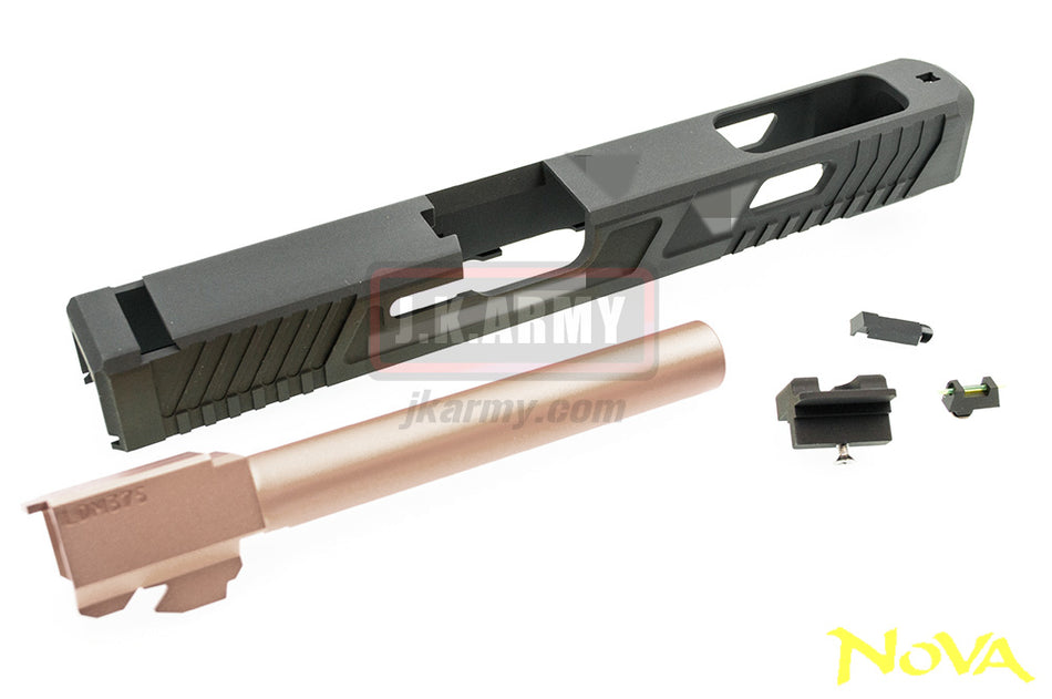 Nova TT Style G34 JW2 Aluminum Slide & Copper Barrel for Marui Arisoft G17 / 34 GBB Series - Black