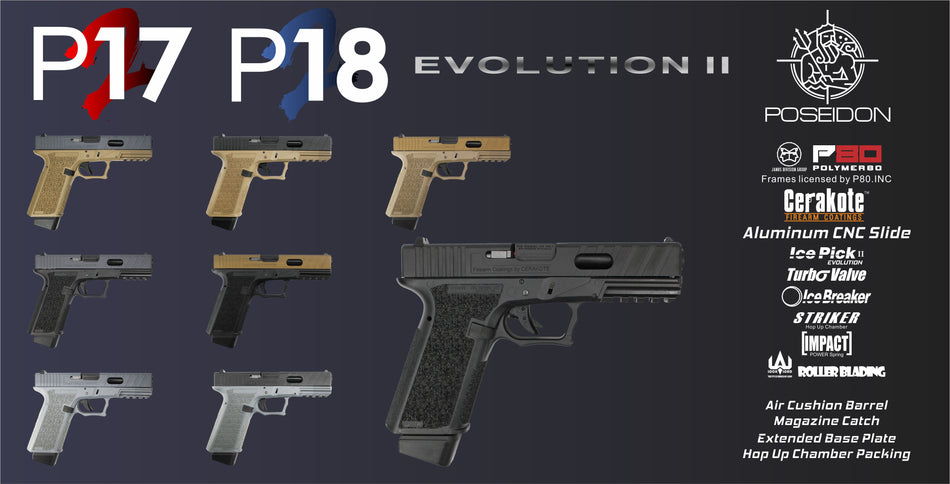 Poseidon P17 EVO 2 Airsoft GBB Pistol ( JDG Polymer80 Licensed P80 PF940V2 Airsoft Frame ) ( Cerakote Slide )-Grey-Black