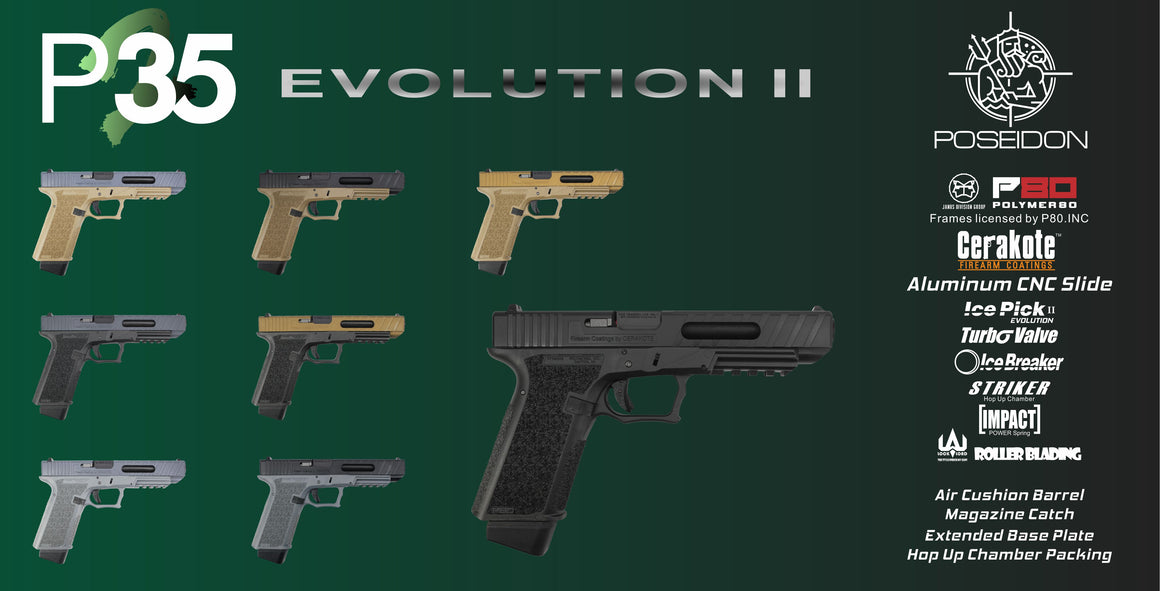 Poseidon P35 EVO 2 Airsoft GBB Pistol ( JDG Polymer80 Licensed P80 PF940V2 Airsoft Frame ) ( Cerakote Slide )-Grey-Black
