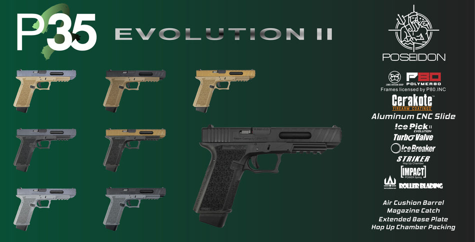 Poseidon P35 EVO 2 Airsoft GBB Pistol ( JDG Polymer80 Licensed P80 PF940V2 Airsoft Frame ) ( Cerakote Slide )-Grey-Black