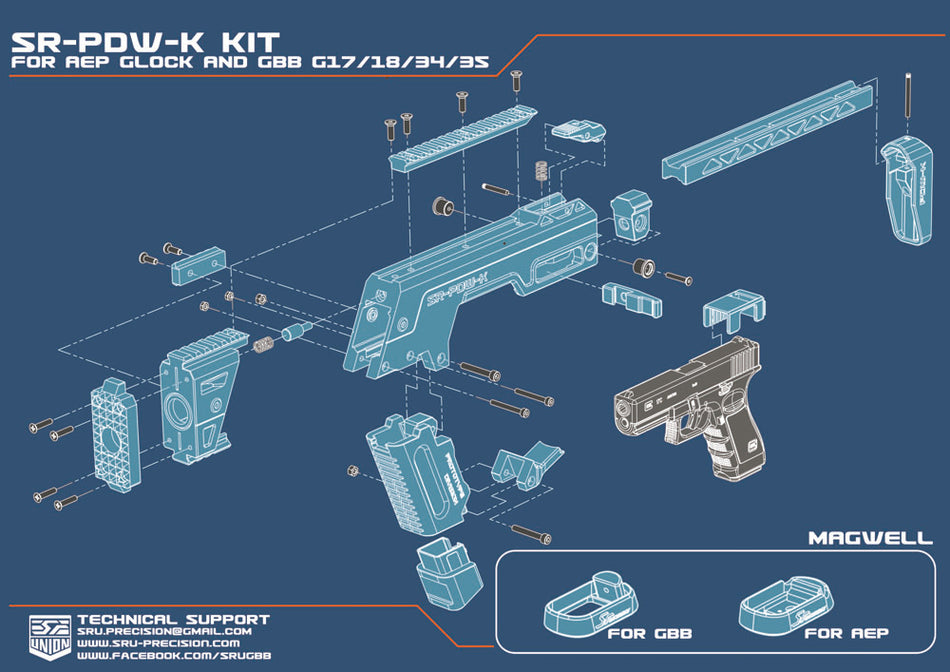 SRU Glock PDW SMG Kit for TM AEP 18 / TM, WE, KSC 17 / 18 / 34 / 35-Pink