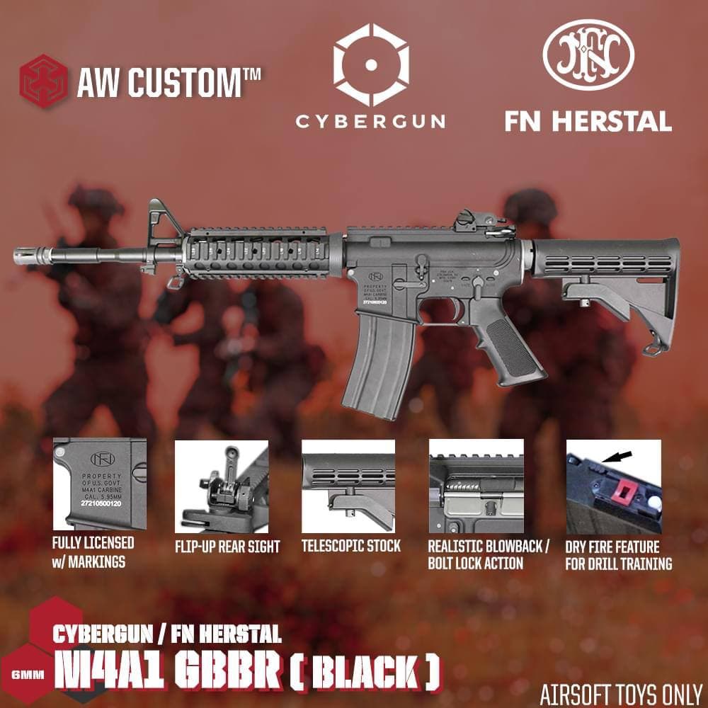 Cybergun Licensed FN HERSTAL M4A1 Carbine RIS GBB Rifle Airsoft ( Black ) ( WE GBB System )
