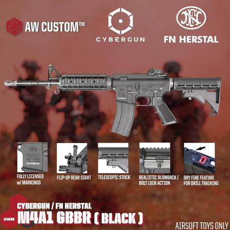Cybergun Licensed FN HERSTAL M4A1 Carbine RIS GBB Rifle Airsoft ( Black ) ( WE GBB System )
