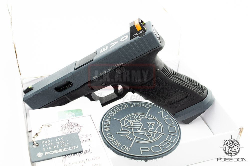 Poseidon P1.7 EVO MOD1 Cerakote Grey Metal Slide Airsoft GBB Pistol ( Black Frame )