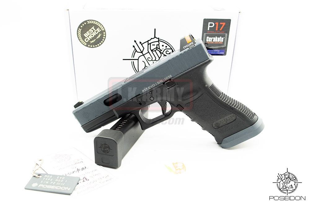 Poseidon P1.7 EVO MOD1 Cerakote Grey Metal Slide Airsoft GBB Pistol ( Black Frame )