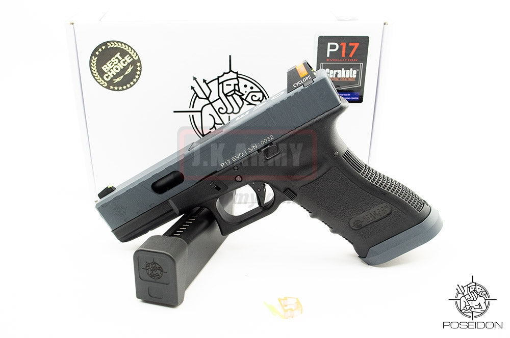 Poseidon P1.7 EVO MOD1 Cerakote Grey Metal Slide Airsoft GBB Pistol ( Black Frame )