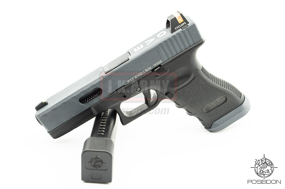 Poseidon P1.7 EVO MOD1 Cerakote Grey Metal Slide Airsoft GBB Pistol ( Black Frame )