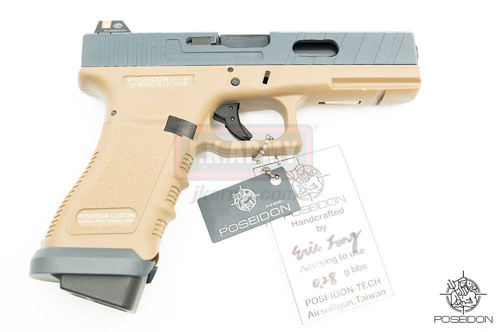 Poseidon P17 EVO MOD1 Cerakote Grey Metal Slide Airsoft GBB Pistol ( Tan Frame )