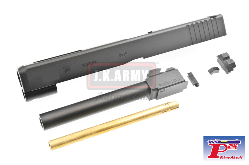 Prime G34 Style CNC Aluminum Slide with Barrel for Tokyo Marui Model 34 GBB Series - Black
