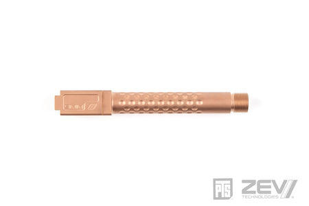 PTS ZEV Suppressor Threaded Dimpled Barrel with Steel Cap Thread Protector for TM G Model 17 GBB Pistol ( Black / Silver / Bronze )-Bronze