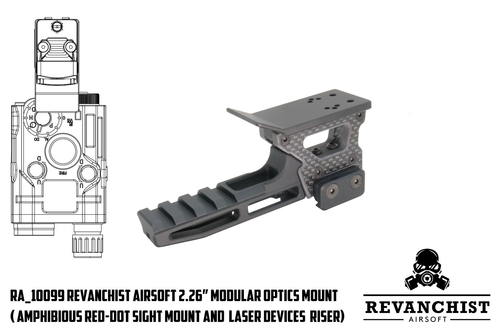Revanchist 2.26” Modular Optics Mount & Laser Devices Riser for T2 / Amphibious Red-Dot Sight ( High Grade Carbon Fiber )-#3 For T2 & Amphibious Red-Dot Sight Mount