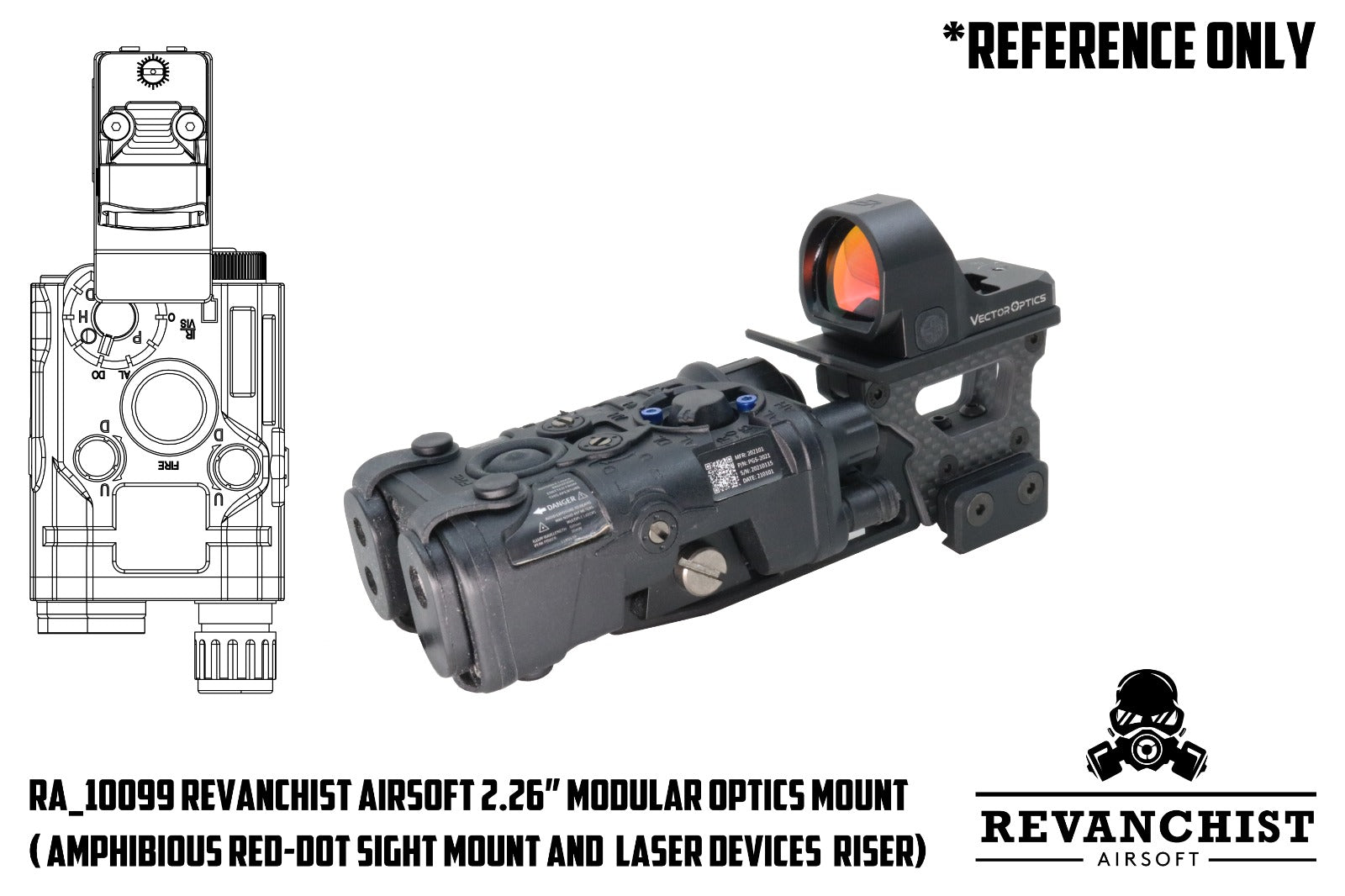 Revanchist 2.26” Modular Optics Mount & Laser Devices Riser for T2 / Amphibious Red-Dot Sight ( High Grade Carbon Fiber )-#3 For T2 & Amphibious Red-Dot Sight Mount