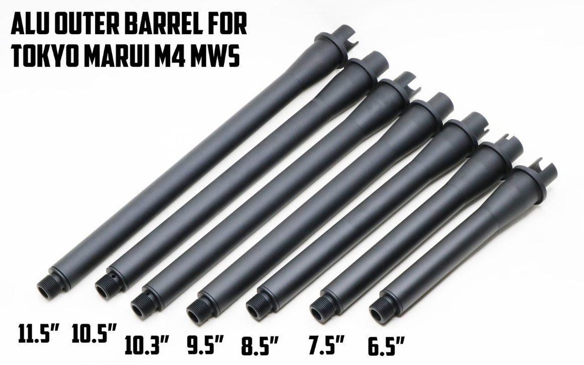 Revanchist Aluminum Outer Barrel For Marui TM M4 MWS MTR GBBR ( 6.5 / 7.5 / 8.5 / 9.5 / 10.3 / 11.5 inch ) ( Black / Bronze )-Silver-6.5 inch