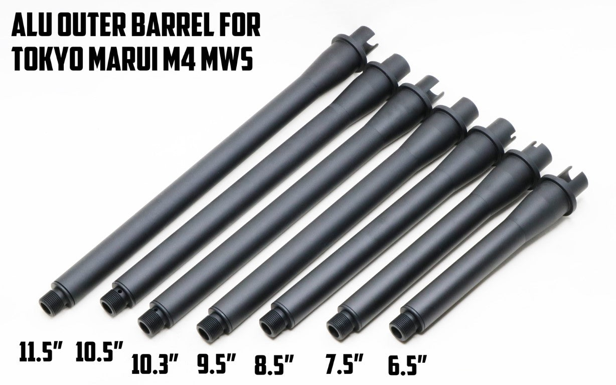 Revanchist Aluminum Outer Barrel For Marui TM M4 MWS MTR GBBR ( 6.5 / 7.5 / 8.5 / 9.5 / 10.3 / 11.5 inch ) ( Black / Bronze )-Silver-6.5 inch