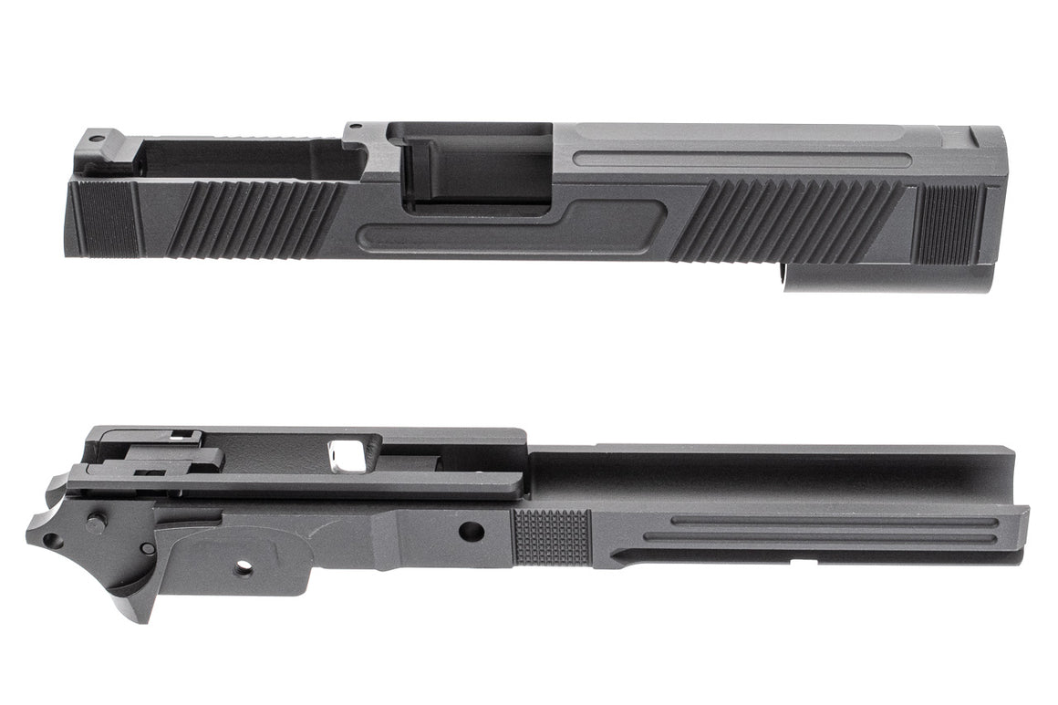 Toxicant FI Style V9 Slide Kit For Marui TM Hi-Capa GBBP Airsoft ( Black Slide ) ( Limited Edition )-TiN Gold Outer Barrel