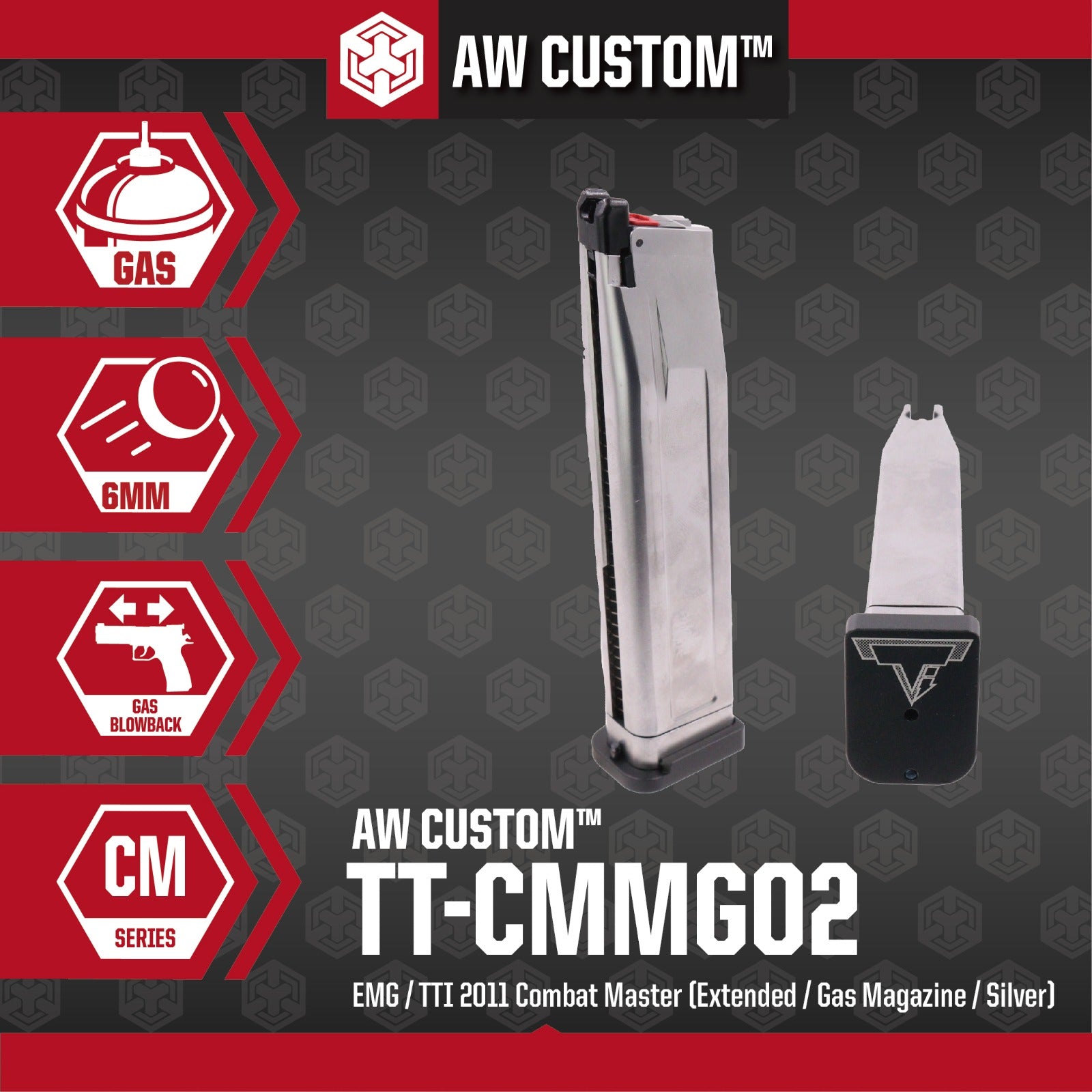 EMG / TTI 2011 Combat Master Alpha ( Silver ) ( Gas Magazine 40 Rds ) ( TTI Hi-Capa / AW Hi-Capa Pistol ) ( TT-CMMG02 )