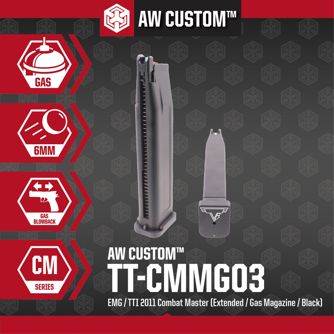 EMG / TTI 2011 Combat Master Alpha ( Black ) ( Gas Magazine 40 Rds ) ( TTI Hi-Capa / AW Hi-Capa Pistol ) ( TT-CMMG03 )