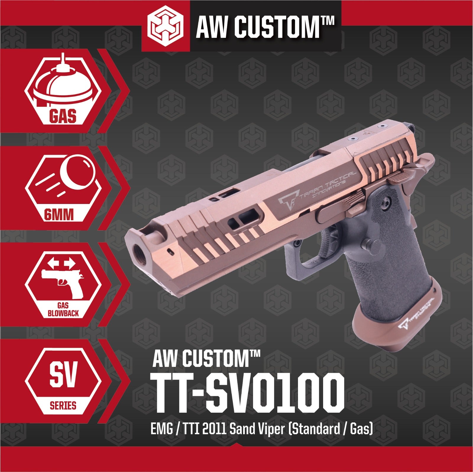 EMG TTI Licensed JW4 Sand Viper Hi-Capa GBB Pistol Airsoft ( by AW Custom / Standard / Gas / TT-SV0100 ) ( Licensed by Taran Tactical Innovations ) ( John Wick )