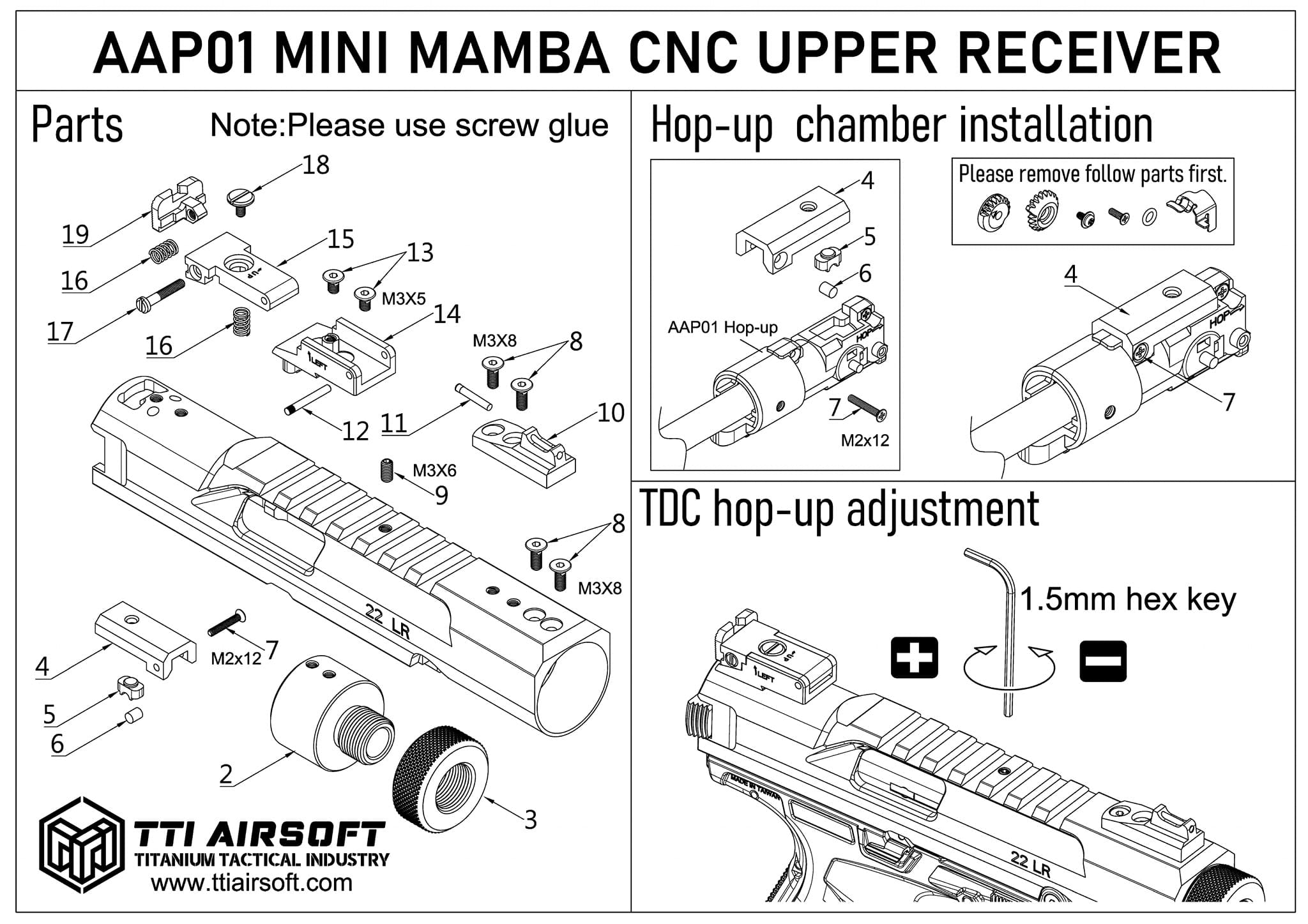 TTI Airsoft AAP01 Mini Mamba CNC Upper Receiver Kit with TDC Hop-Up ( AAP-01 )