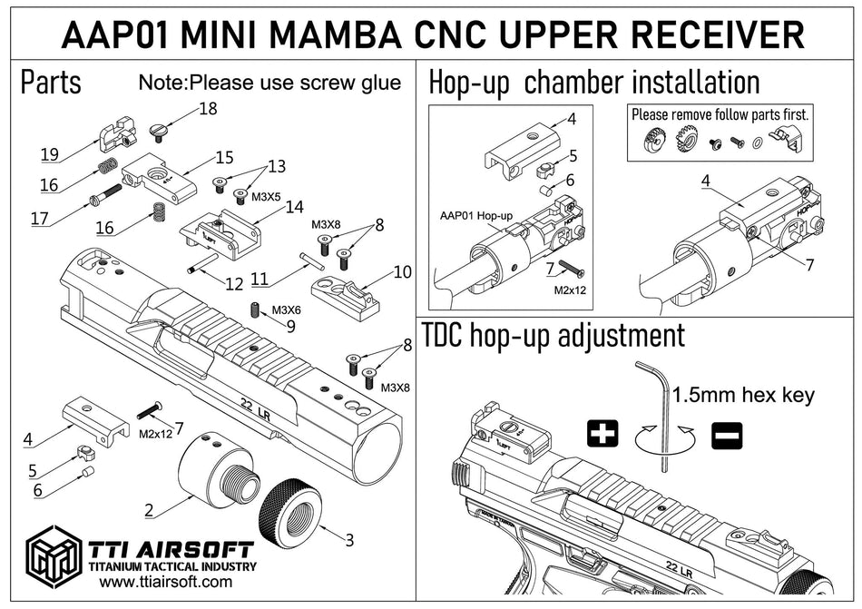 TTI Airsoft AAP01 Mini Mamba CNC Upper Receiver Kit with TDC Hop-Up ( AAP-01 )