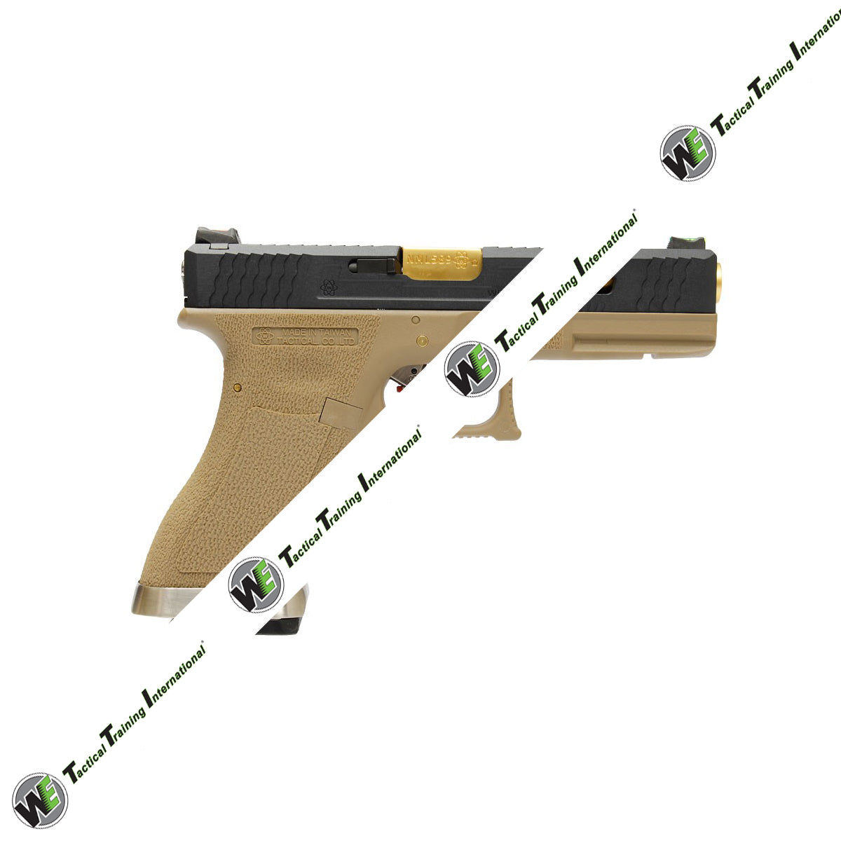 WE Model 17 T6 Black Metal Slide Gold Barrel GBB Pistol ( Tan )
