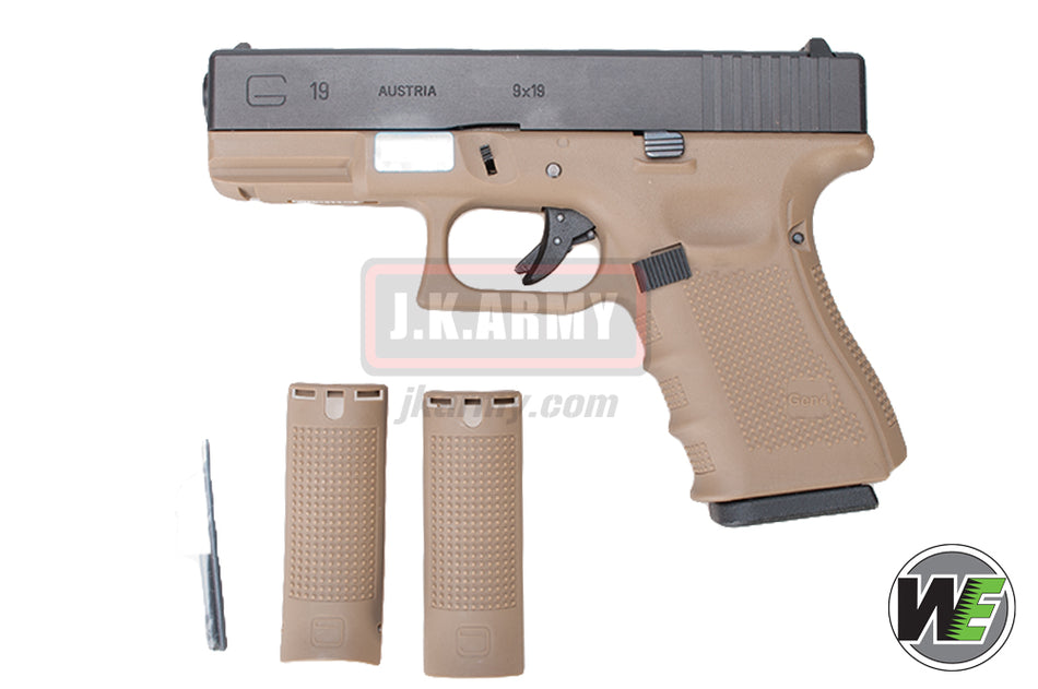 WE Model 19 Metal Slide GBB Pistol ( Tan ) ( WE Marking ) ( Gen4 )