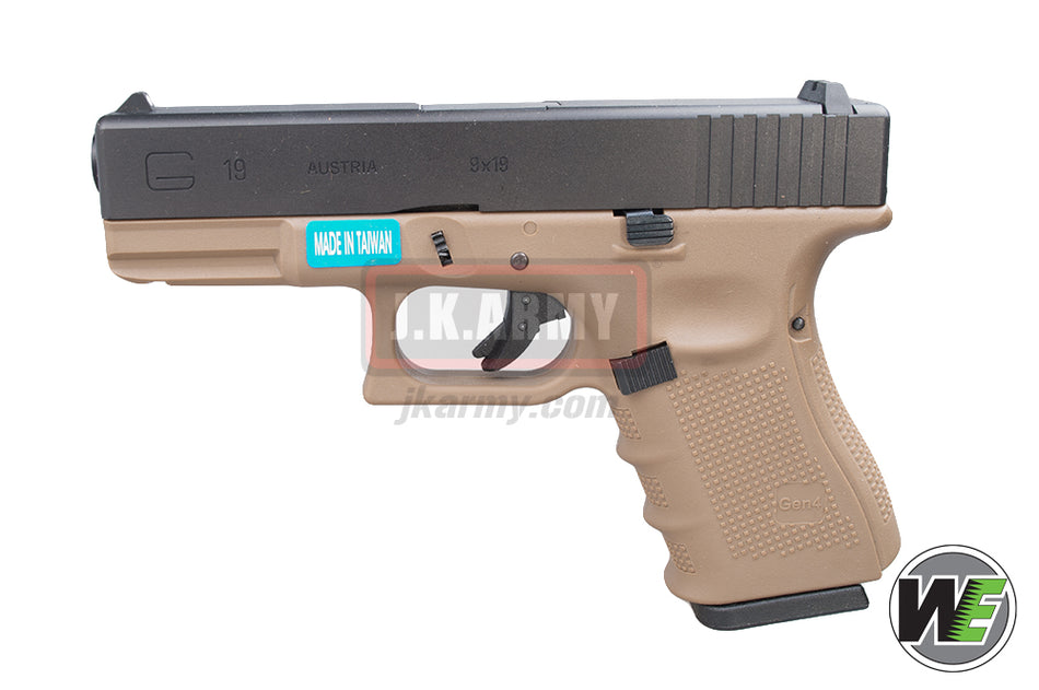 WE Model 19 Metal Slide GBB Pistol ( Tan ) ( WE Marking ) ( Gen4 )