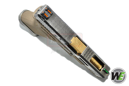 WE Custom Model 19 Pistol Airsoft T4 ( SV SLIDE / GD BARREL / TAN FRAME )