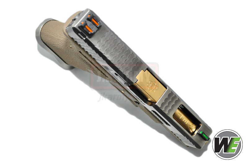 WE Custom Model 19 Pistol Airsoft T4 ( SV SLIDE / GD BARREL / TAN FRAME )